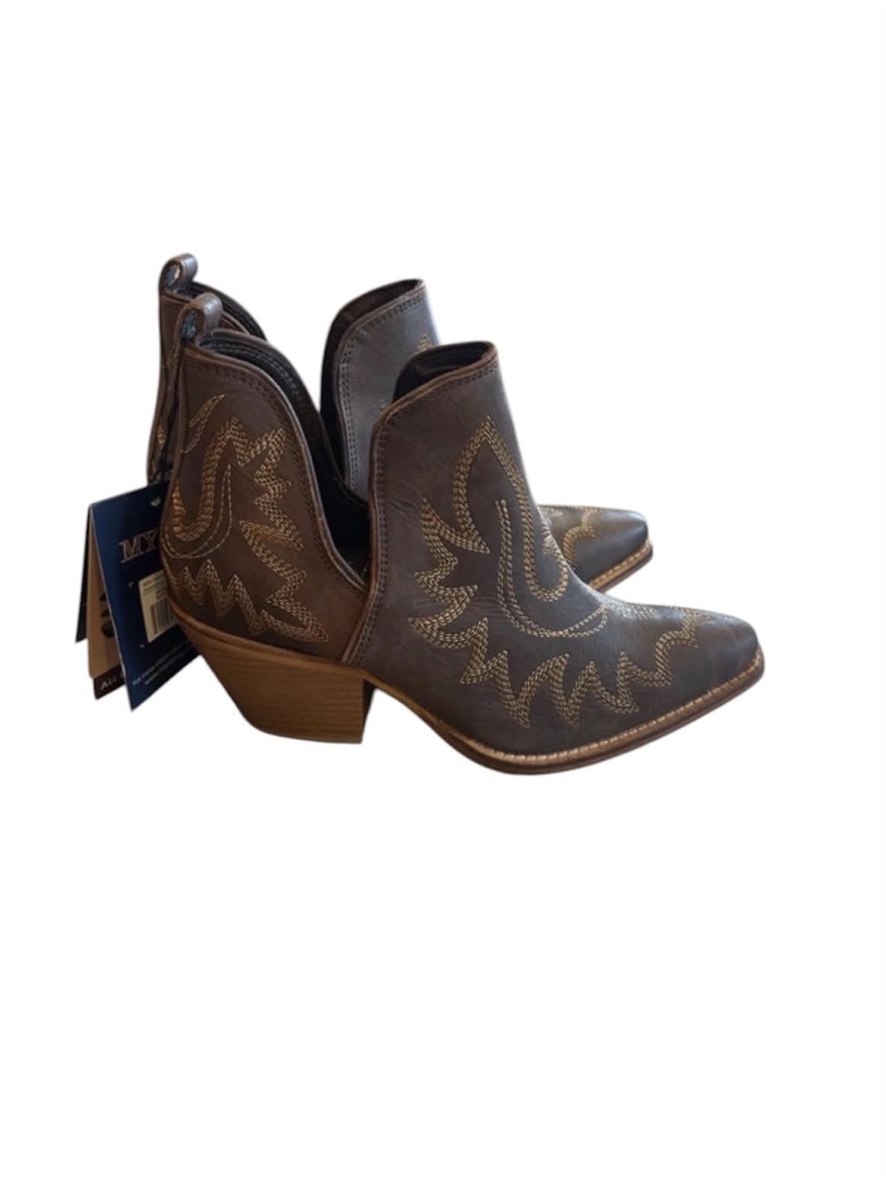 Myra Bag Brown Western Cutout Ankle Booties with Embroidery